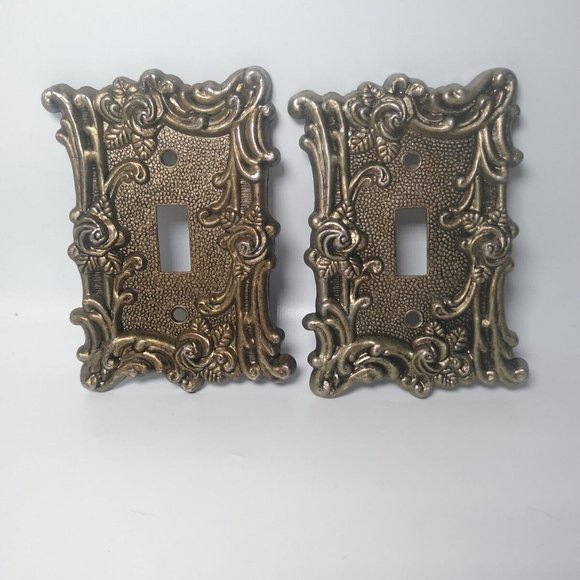 Vintage 1967 American Tack Light Switch Cover Plate Brass Tone Floral Rose #60T - Picture 4 of 5